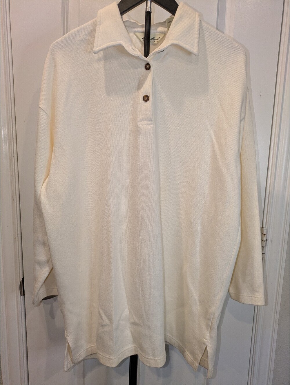 Eddie Bauer Women’s S Petite Cream Cotton Polo Tunic Sweater Long Sleeve